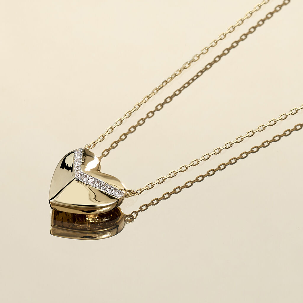 HERZ FULL Damen Collier Gold 375 (9 Karat) Diamant Wei&szlig; 0,03 ct Herz