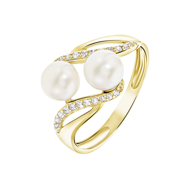 Anello Gabrielle Oro Giallo Perla D'Acqua Dolce Cubic Zirconia - Spannringe Damen | OROVIVO