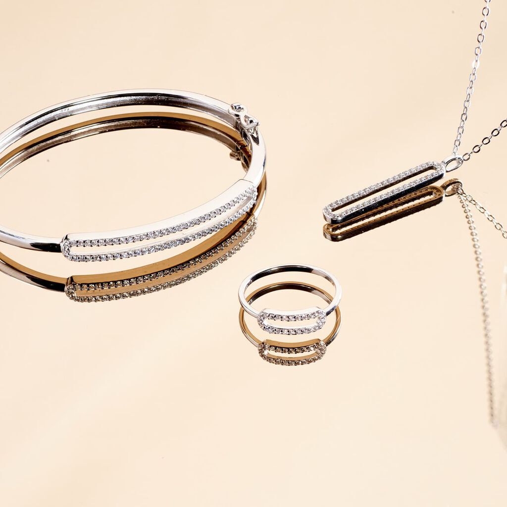 IVONA Damen Collier Silber 925 Zirkonia Wei&szlig; 0,15 ct Rechteckig