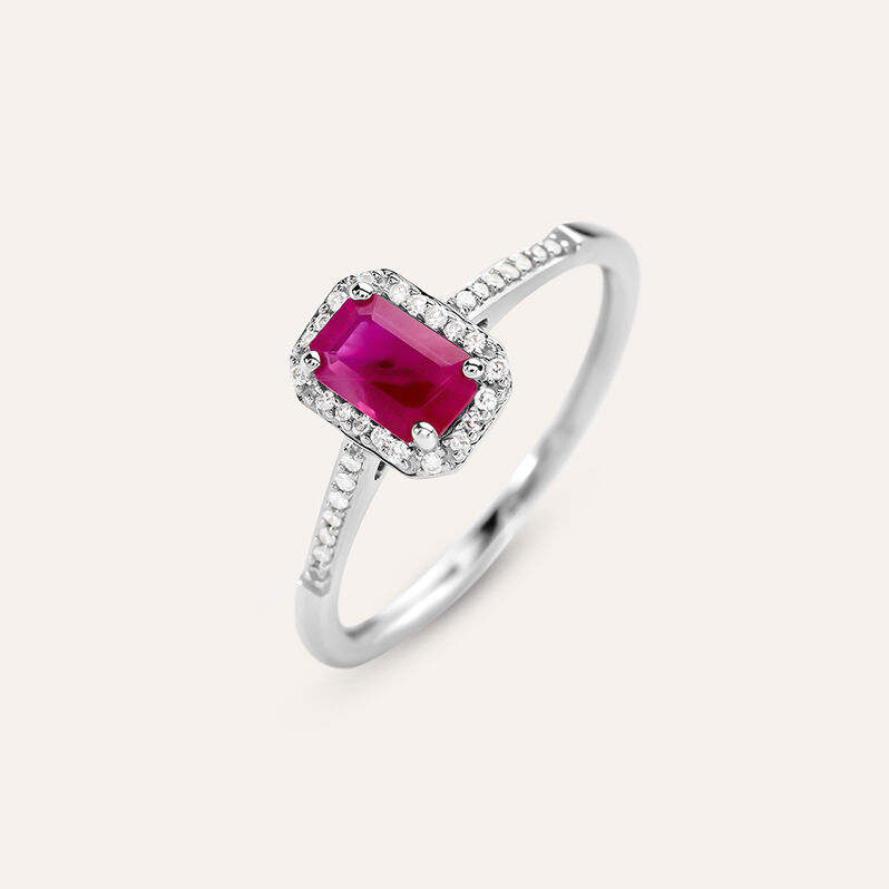 Anello Solitario Charlotte Oro Bianco Rubino Diamante - Spannringe Damen | OROVIVO