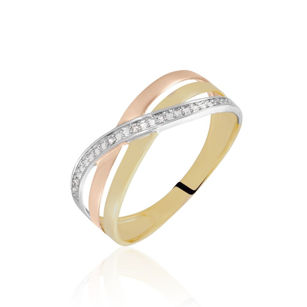 🦚 Damen Ring Gold Tricolor Gold/Roségold/Schwarz 375 Diamant 0,02ct Croisee 5 , Ring mit Stein