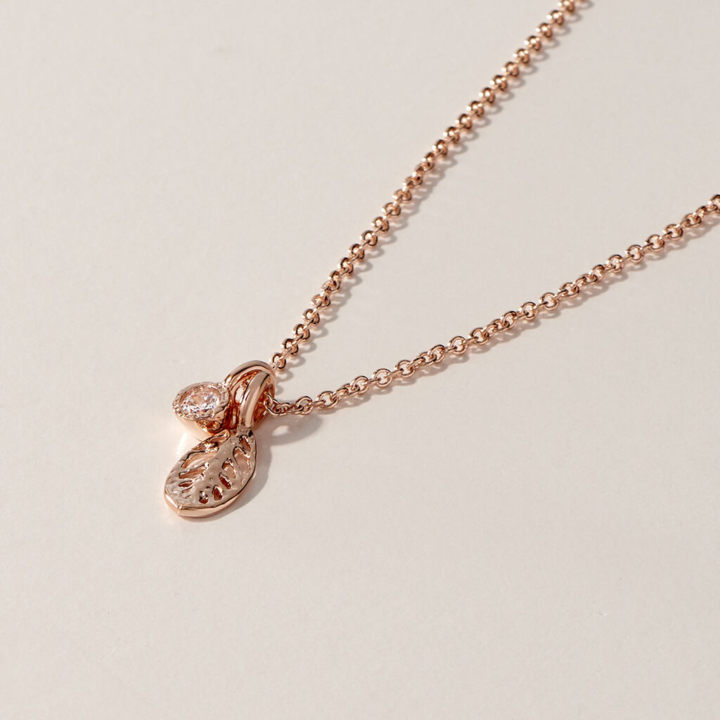 VOJNA Damen Collier Silber rosevergoldet 925 Zirkonia Wei&szlig; 0,12 ct Blatt