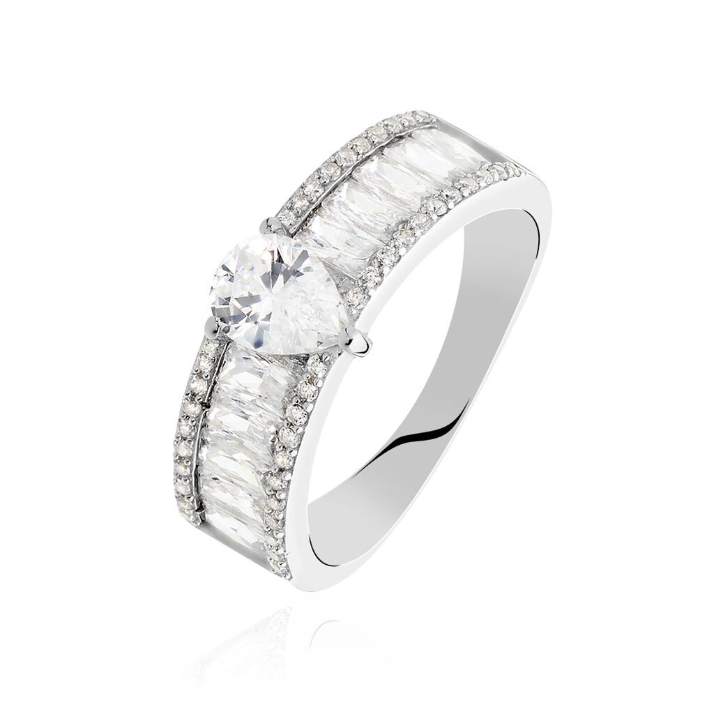 Damen Ring Weißgold 375 (9 Karat) Zirkonia Weiß Tropfen, Ring mit Stein