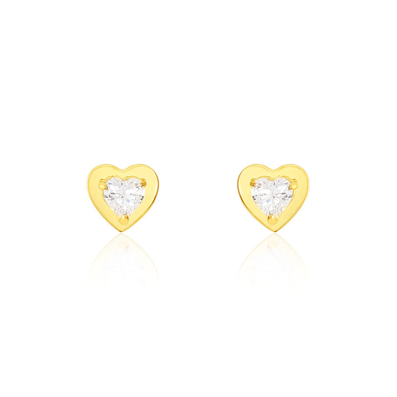 DARIA HERZ 4 Damen Ohrstecker Gold 375 (9 Karat) Zirkonia Wei&szlig; Herz - Ohrstecker Damen | OROVIVO