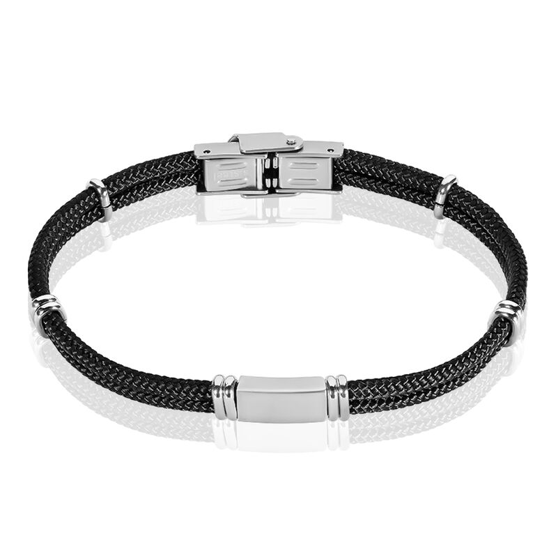 Bracelet Andrea Acier Plaque Cordon Noir - Spannringe Herren | OROVIVO
