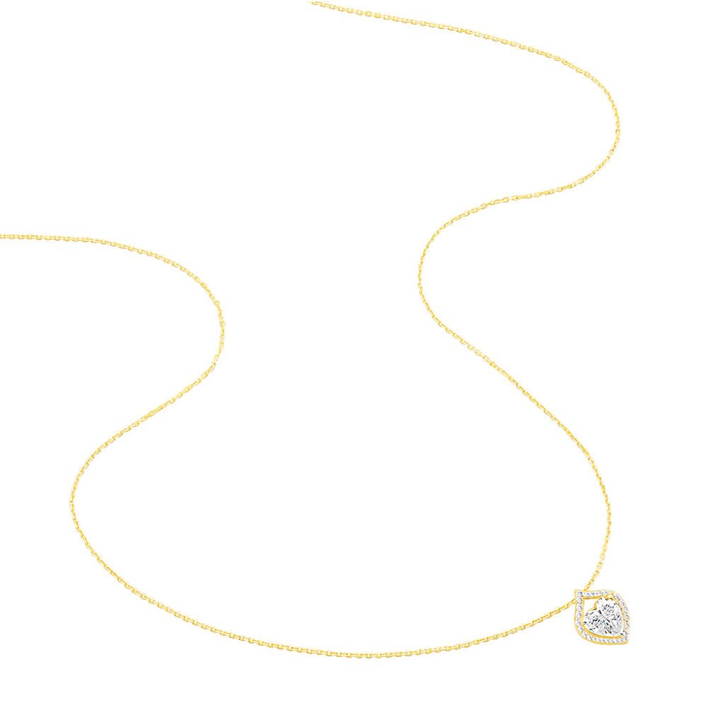 HERZ Damen Collier Gold 375 (9 Karat) Zirkonia Wei&szlig; 1,35 ct Herz