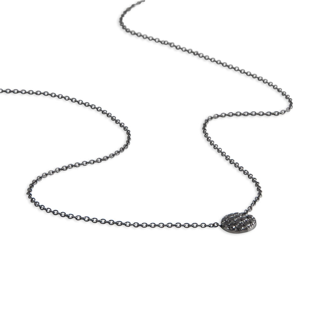 TEANI Damen Collier Wei&szlig;gold 375 (9 Karat) Diamant Schwarz 0,07 ct Kreis B 0,46 mm