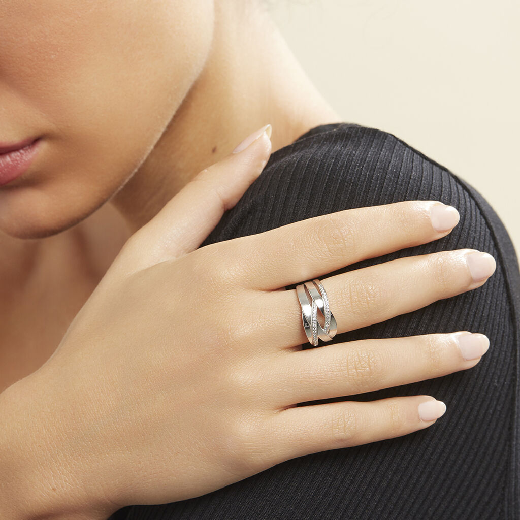 Damen Ring Silber 925 Zirkonia gekreuzt Breite 10mm Suna - Ringe mit Stein Damen | OROVIVO