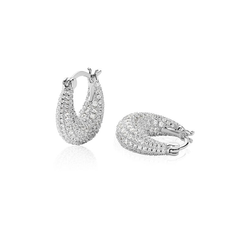 Damen Creolen Silber 925 Rund Weiß Geometrisch Catalina 10,00mm - Creolen Damen | OROVIVO
