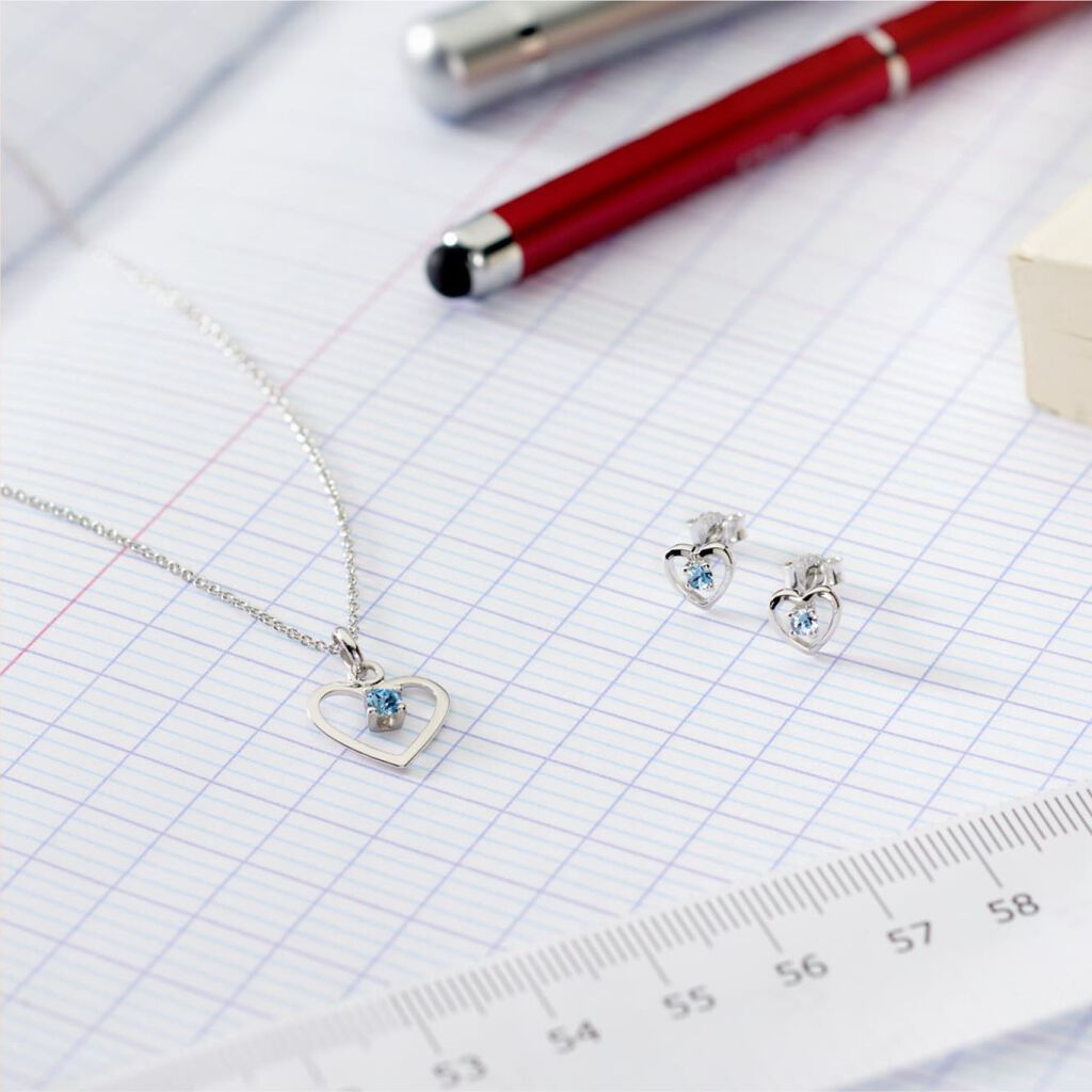 LOVA HERZ Kinder Ohrstecker Silber 925 Strass Blau Herz