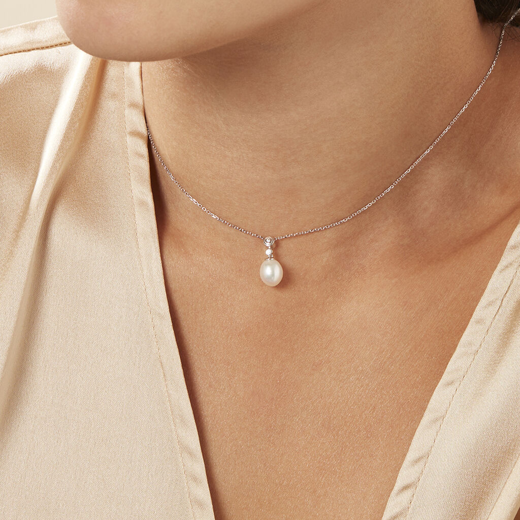 Damen Collier Weißgold 585 Diamant Perlmutt Tropfen - Halsketten Damen | OROVIVO