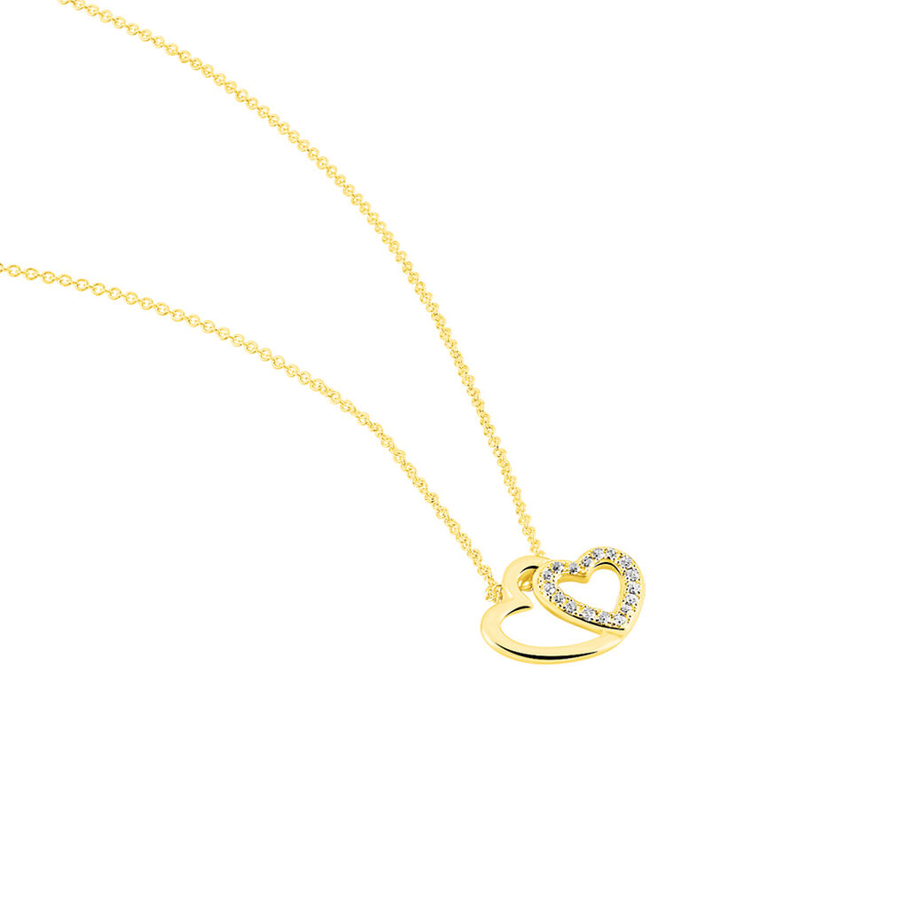 Damen Collier Gold Bicolor 375 Zirkonia Herz Herz 32 - Halsketten Damen | OROVIVO