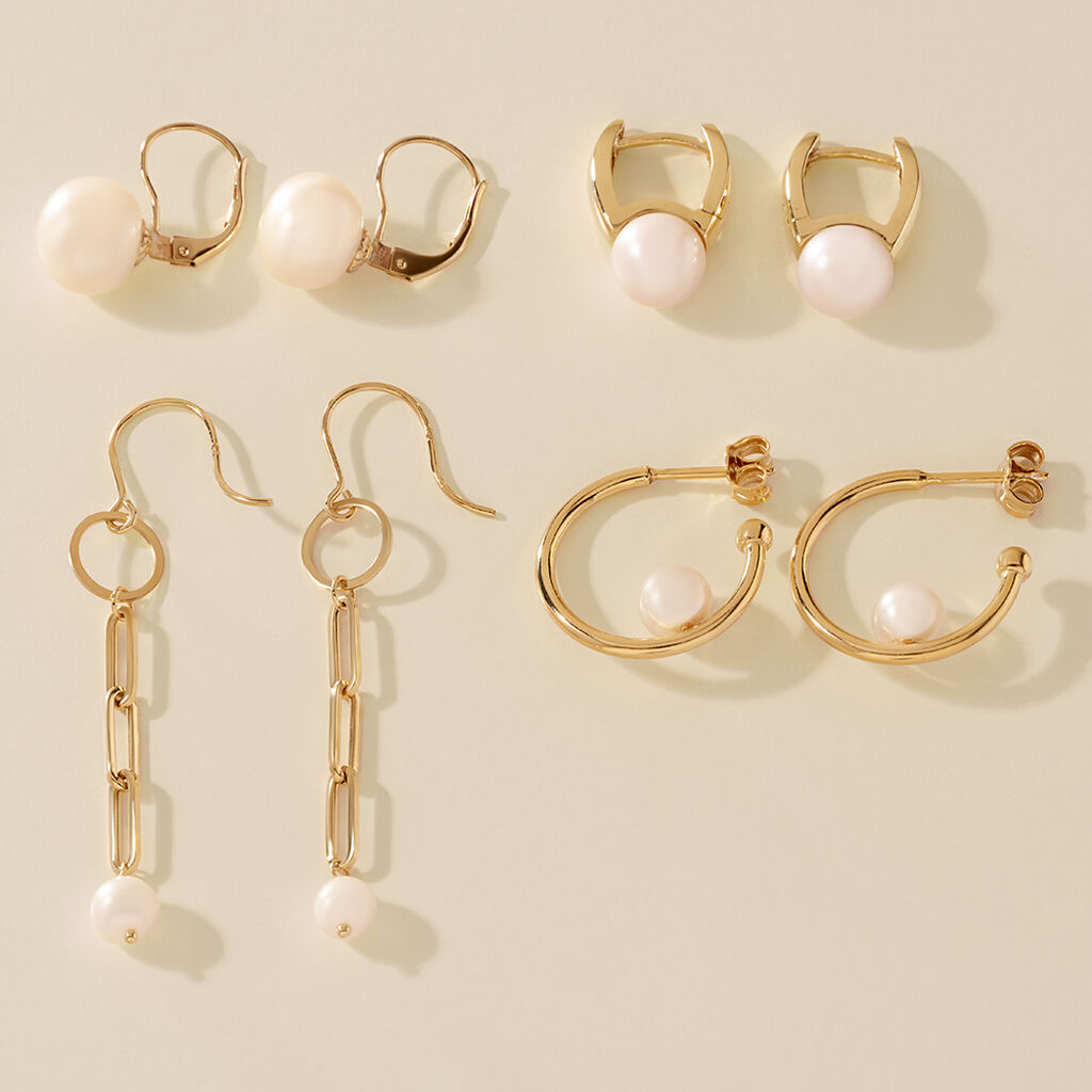 KANDA Damen Creolen Silber vergoldet 925 Zuchtperle Wei&szlig;