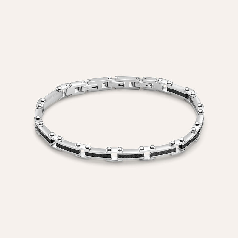 Bracciale Man Code Acciaio Bicolore Bianco / Nero Cristallo - Spannringe Herren | OROVIVO