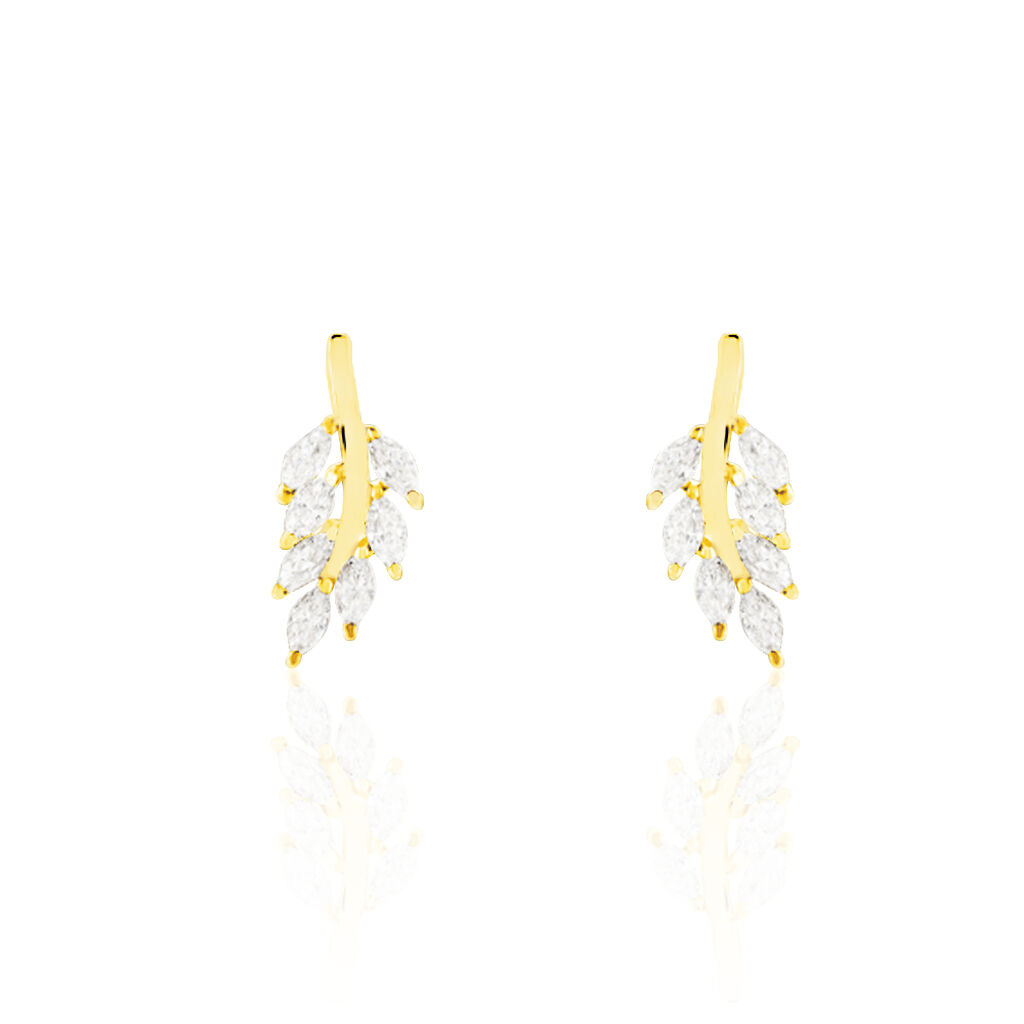 HINNA Damen Ohrstecker Gold 375 (9 Karat) Zirkonia Wei&szlig; 1,75 ct Blatt