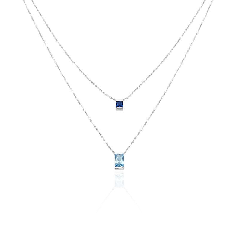 VERONIKA Damen Collier Silber Silber 925 Zirkonia Himmelblau 1,5 ct B 1 mm - Halsketten Damen | OROVIVO