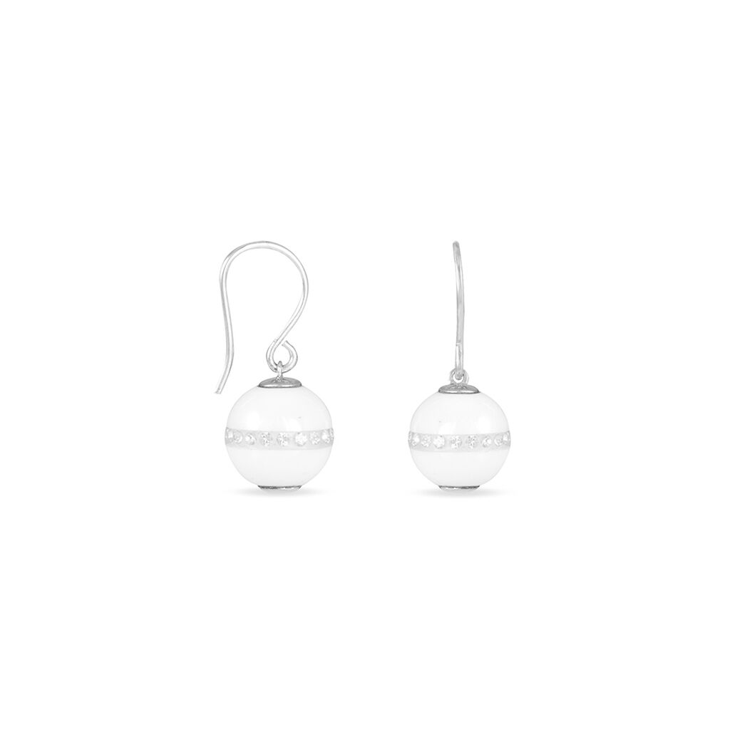 Boucles D'oreilles Pendantes Rose-blanche Argent Strass Et Céramique - Spannringe Damen | OROVIVO