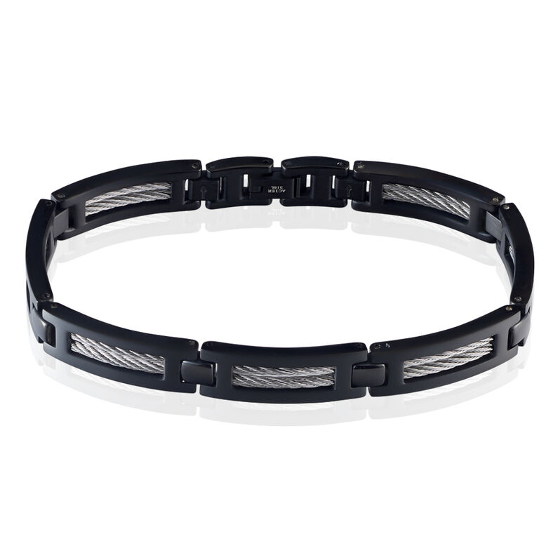 Bracelet Cosme Acier Pvd Noir Et Cable - Spannringe Herren | OROVIVO