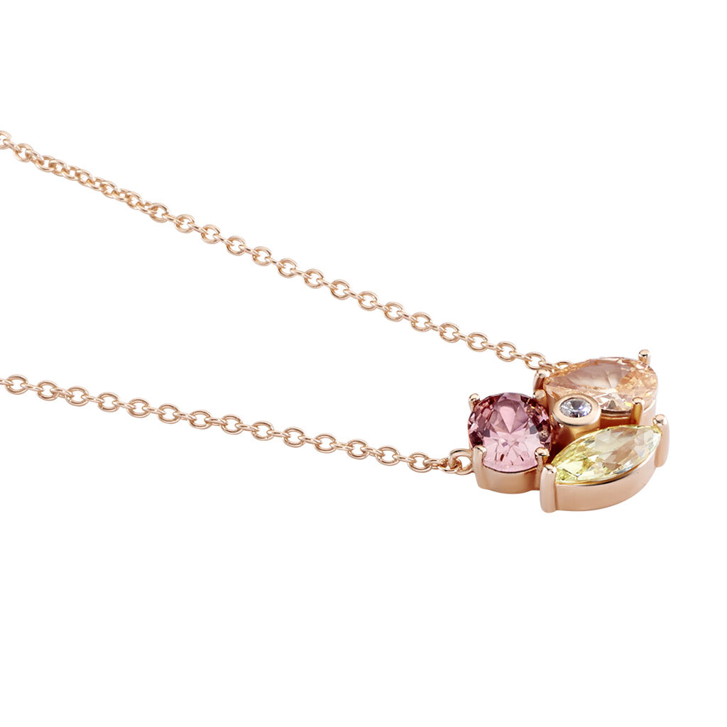 BLUMENA Damen Collier Silber rosevergoldet 925 Zirkonia Wei&szlig; 0,01 ct Blume