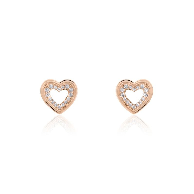 THIPHANIA Damen Ohrstecker Silber rosevergoldet 925 Zirkonia Wei&szlig; Herz - Ohrstecker Damen | OROVIVO