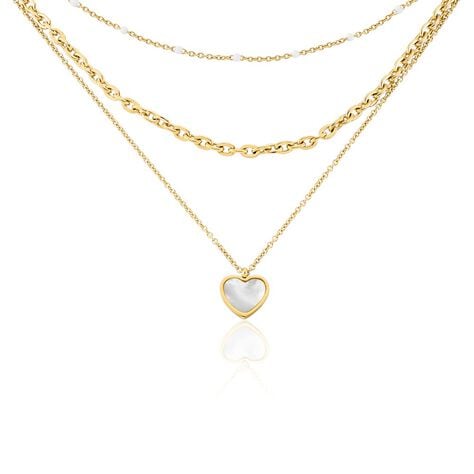 Damen Collier Edelstahl vergoldet Perlmutt Weiß Herz Rebekah 3,50mm - Halsketten Damen | OROVIVO