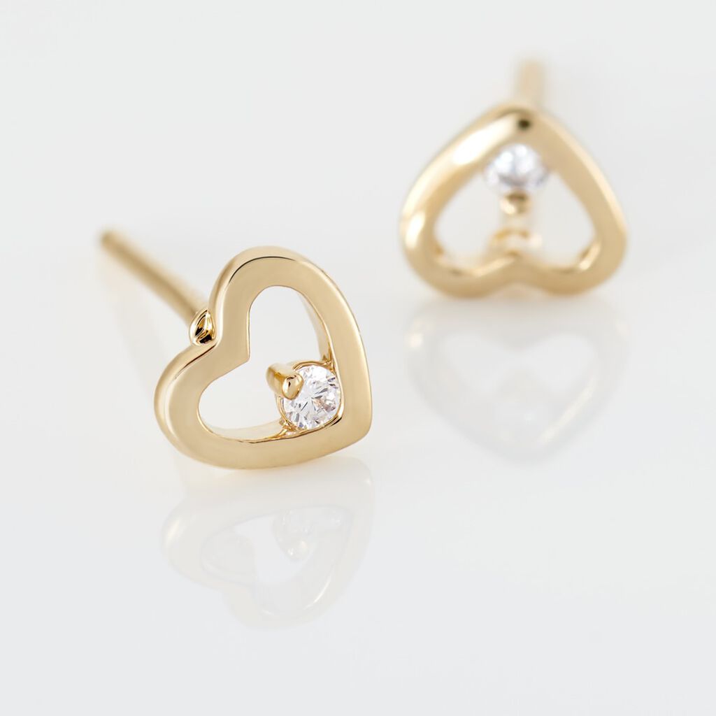 Damen Ohrstecker Vergoldet 750 Zirkonia Wei&szlig; 0,02 ct Herz