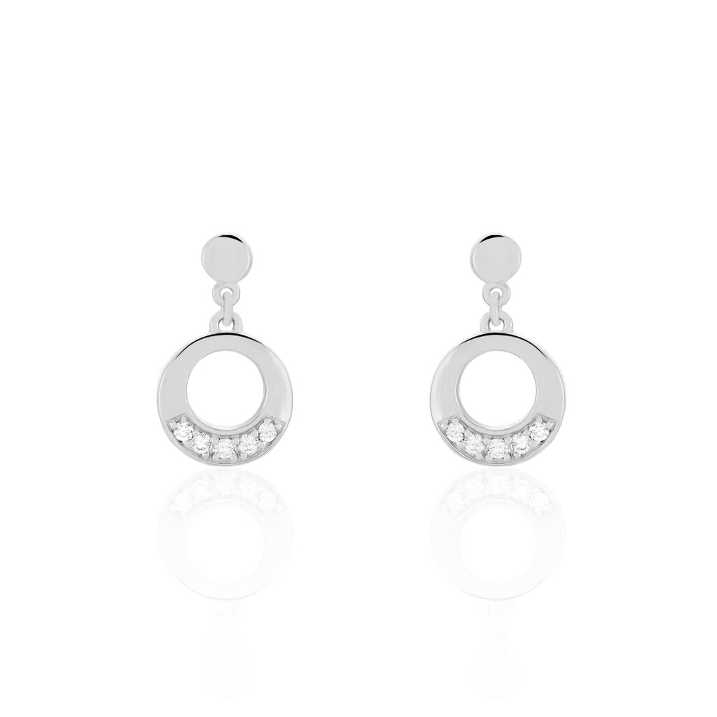 CONNY Damen Ohrringe Lang Silber 925 Zirkonia Weiß Kreis B 2 mm, Ohrringe Lang mit Stein