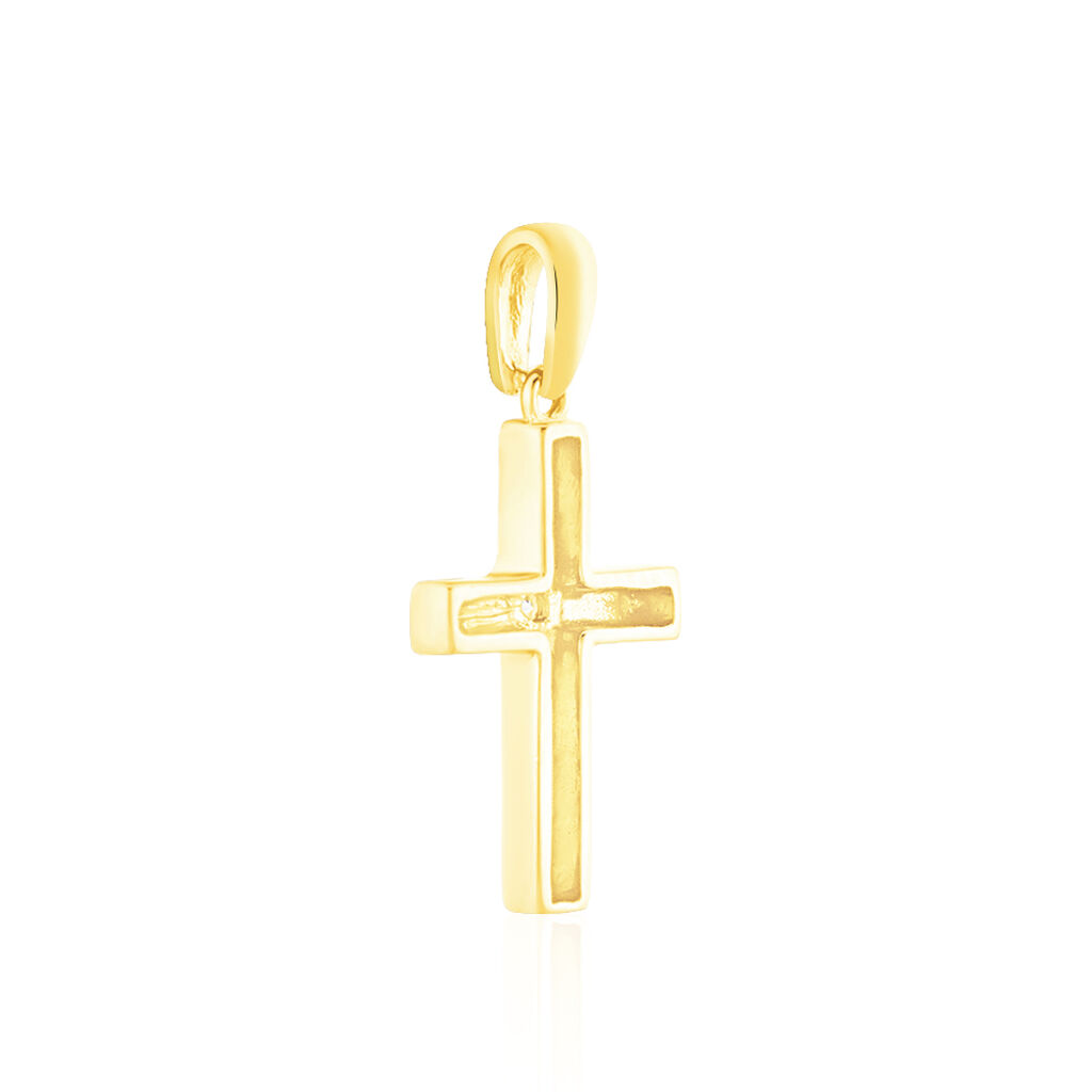KREUZ 2 Unisex Anh&auml;nger Gold 375 (9 Karat) Diamant Wei&szlig; 0,02 ct Religi&ouml;ses Kreuz