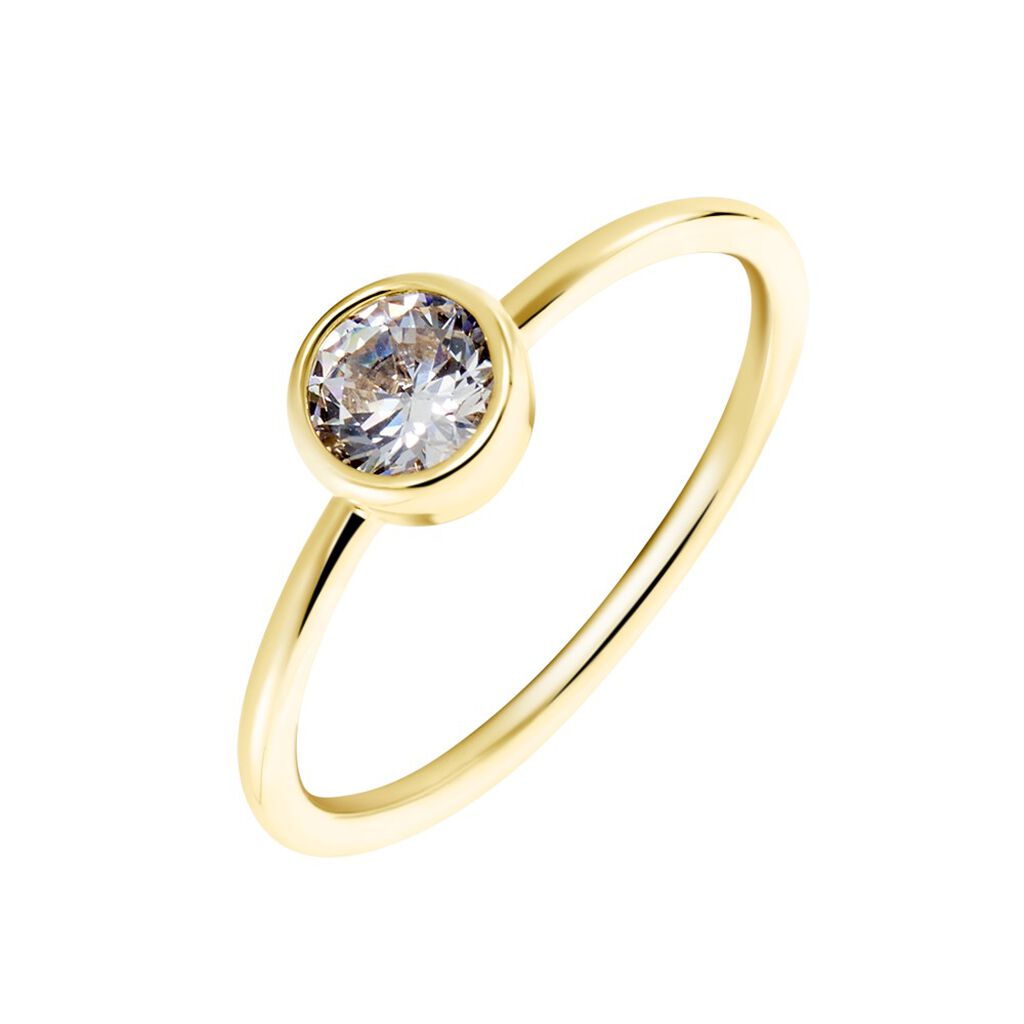 MALENA Damen Ring Vergoldet 750 Zirkonia Wei&szlig; 0,18 ct B 6 mm