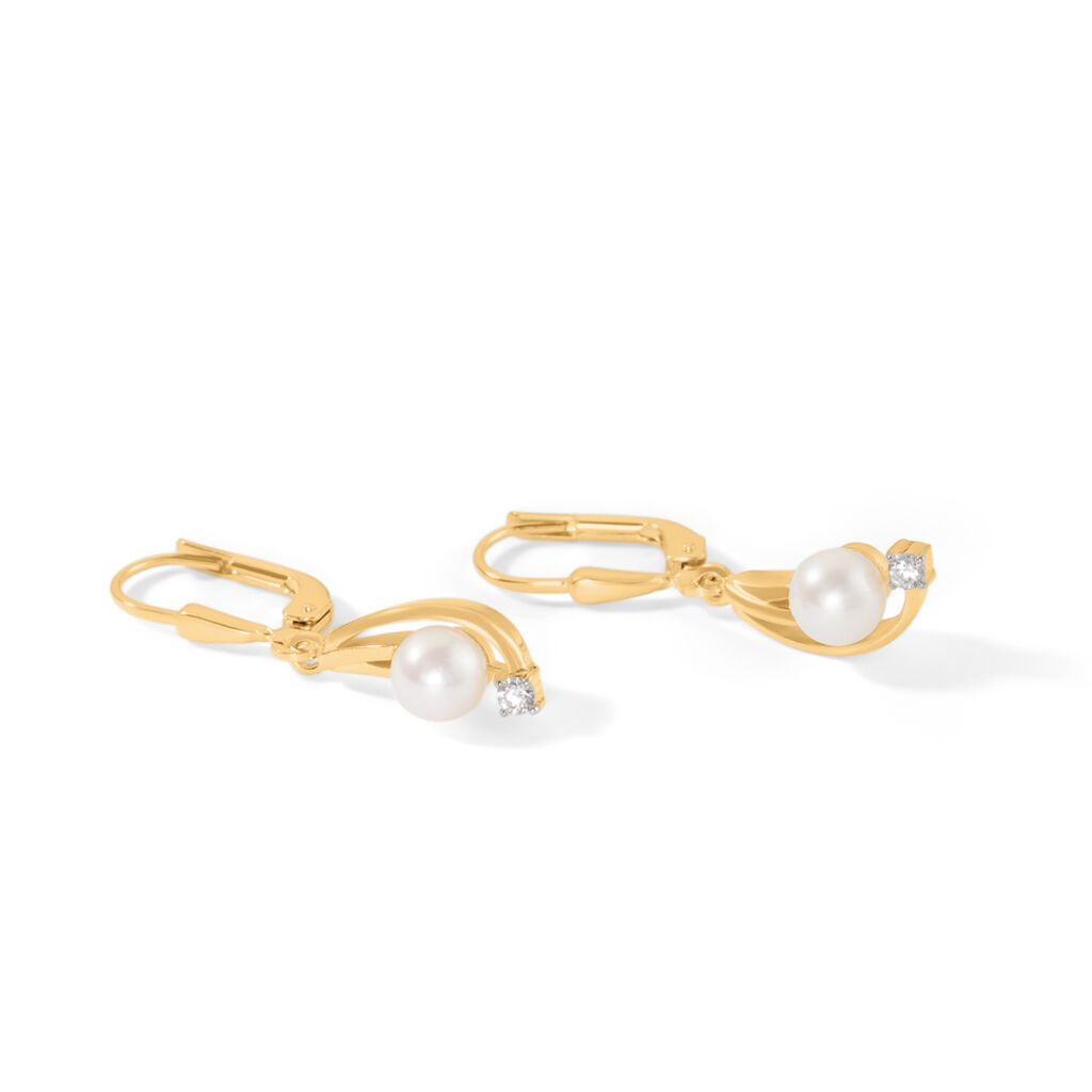 Annabelle Damen Ohrringe Lang Gold 375 (9 Karat) Zuchtperle Weiß - Ohrringe Damen | OROVIVO