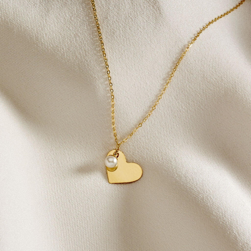 LIKE Damen Collier Gold 375 (9 Karat) Zuchtperle Perlmutt Herz - Halsketten Damen | OROVIVO