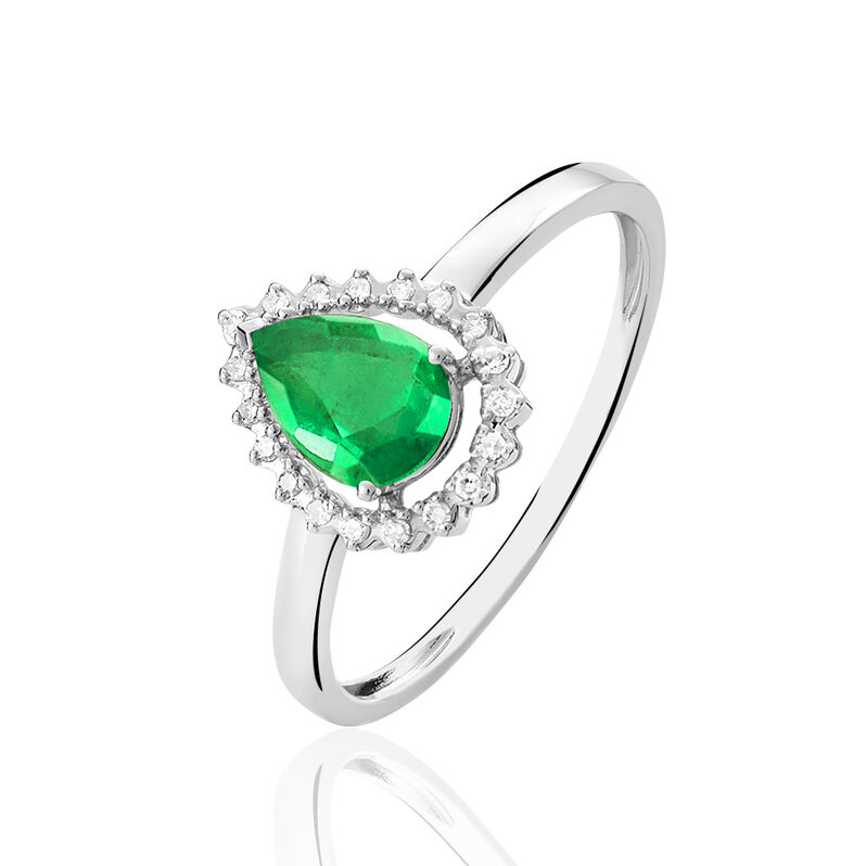 Bague Or Blanc Emeraude Et Diamant - Spannringe Damen | OROVIVO
