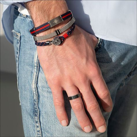 Herrenarmband Edelstahl Kompass Blau  - Armbänder mit Anhänger Herren | OROVIVO