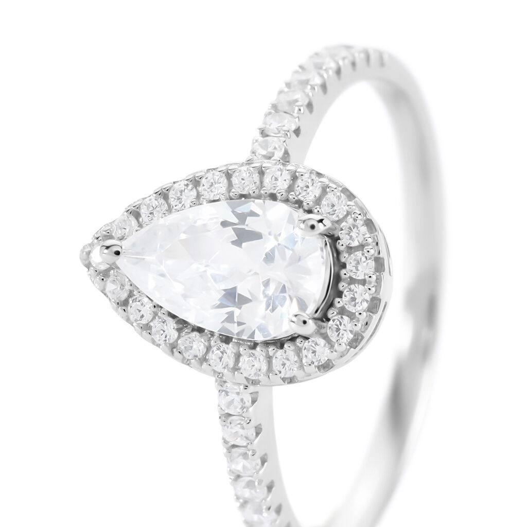 ISOLDE Damen Ring Silber 925 Zirkonia Wei&szlig; 1,35 ct Tropfen