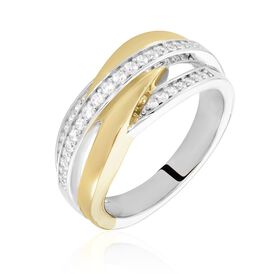 Damen Ring Silber 925 Bicolor Vergoldet Zirkonia gekreuzt Monica - Ringe mit Stein Damen | OROVIVO