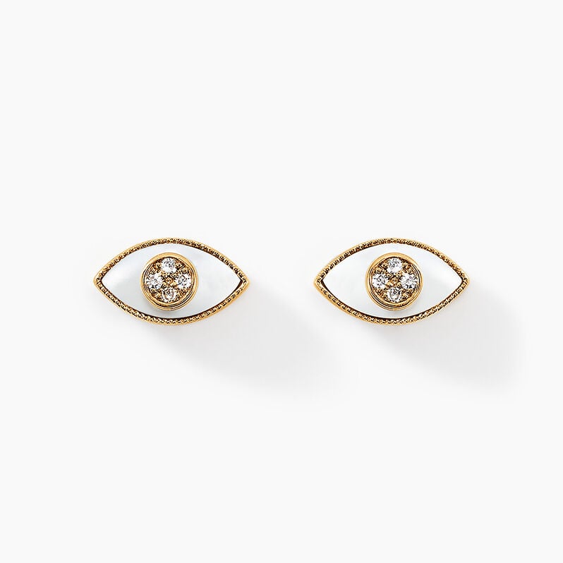 Boucles D'oreilles Puces Anubis Or Jaune Nacre Diamant - Spannringe Damen | OROVIVO