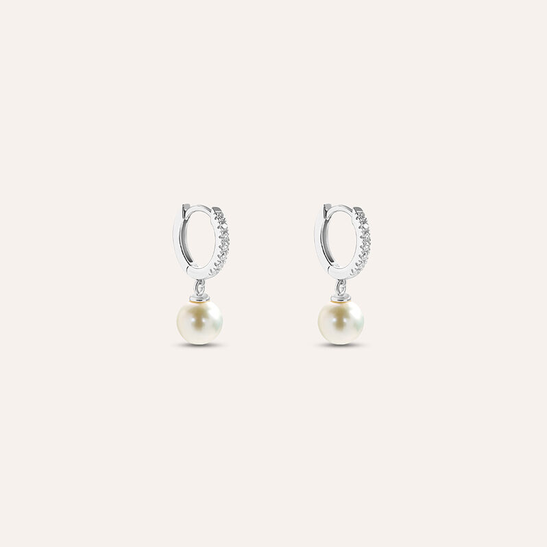Orecchini A Cerchio Gabrielle Oro Bianco Perla D'Acqua Dolce Cubic Zirconia - Spannringe Damen | OROVIVO