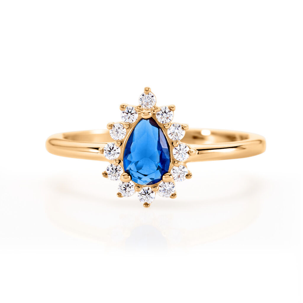 GENEVIEVE Damen Ring Vergoldet Zirkonia Blau Tropfen