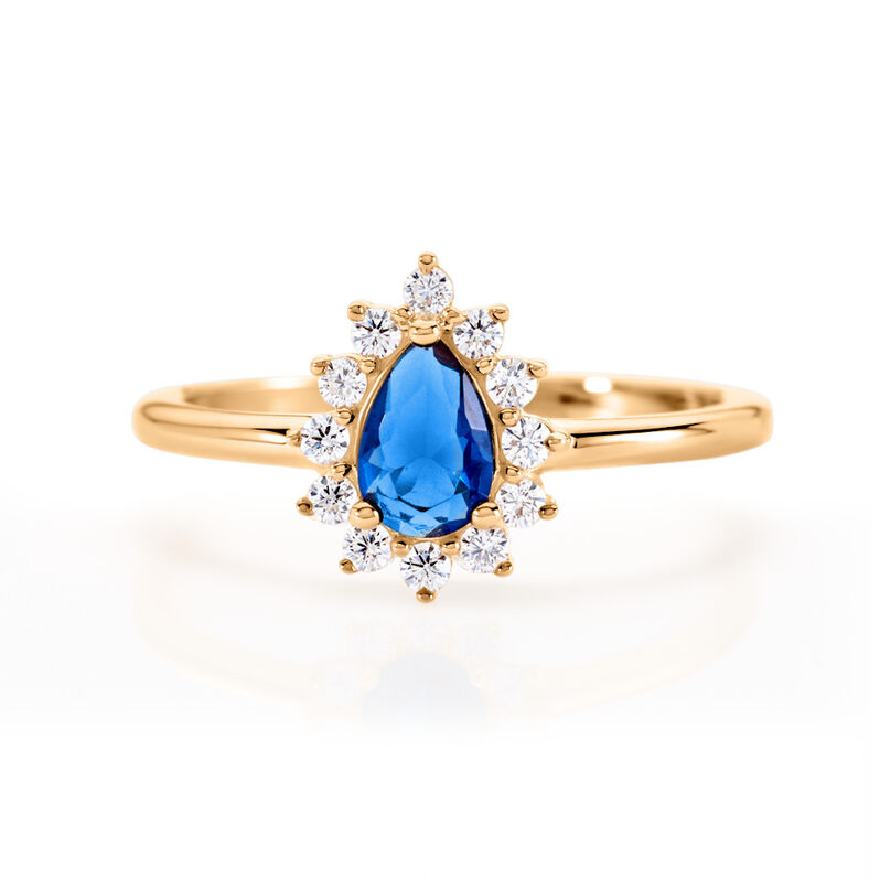 GENEVIEVE Damen Ring Vergoldet Zirkonia Blau Tropfen - Solit&auml;rringe Damen | OROVIVO