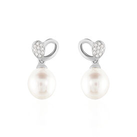 Damen Perlenohrringe Silber 925 Zuchtperlen Herz - Ohrstecker Damen | OROVIVO