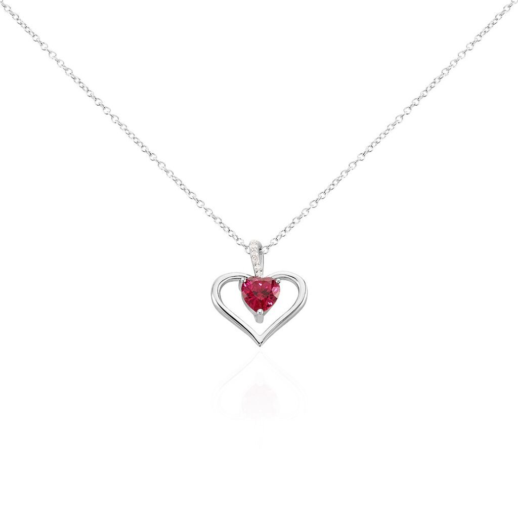 ARIDA HERZ Damen Collier Silber 925 Zirkonia Rot 0,16 ct Herz B 1,2 mm, Collier mit Stein