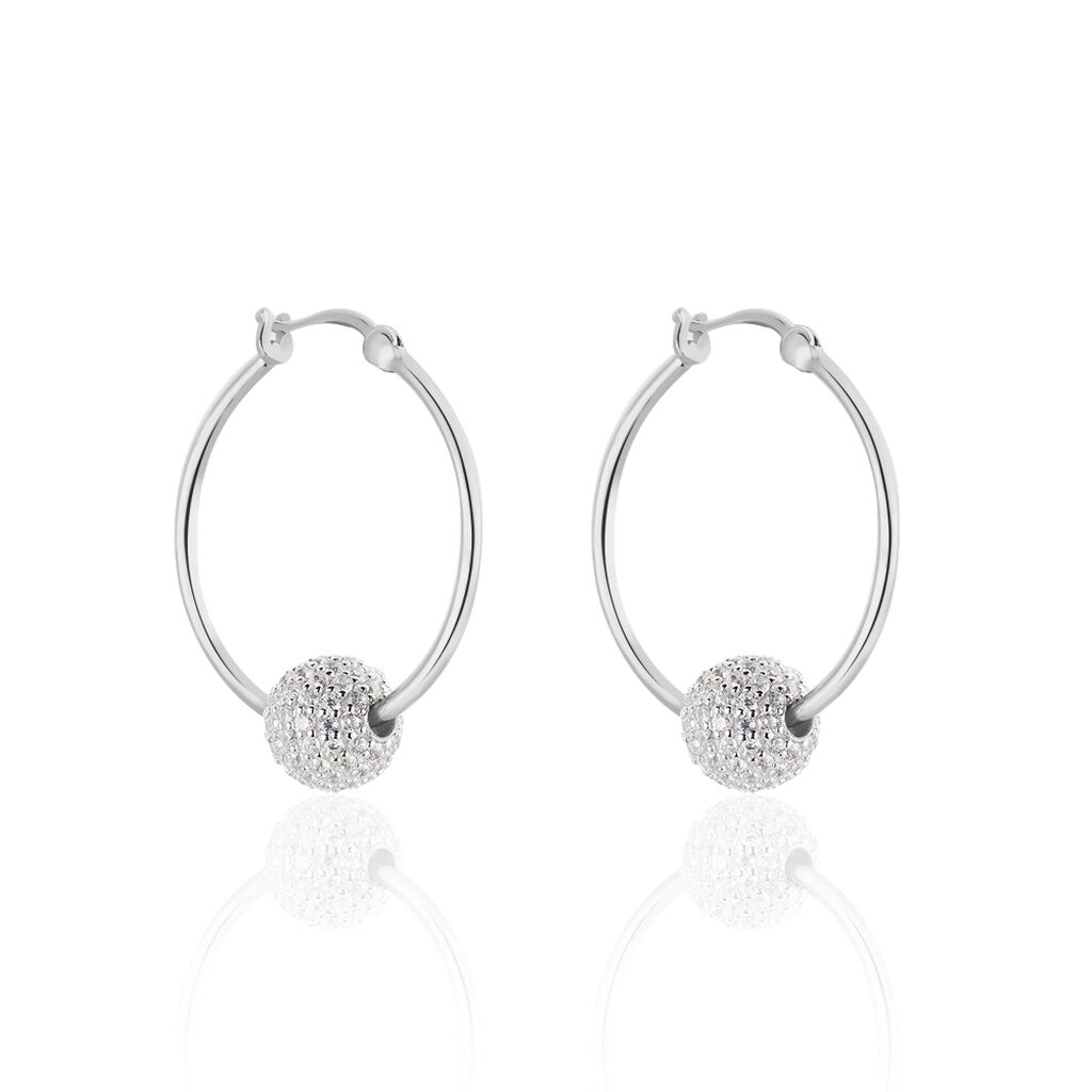 Damen Creolen Silber 925 Zirkonia Ball Milkana 30,00mm 9,36mm  - Creolen Damen | OROVIVO