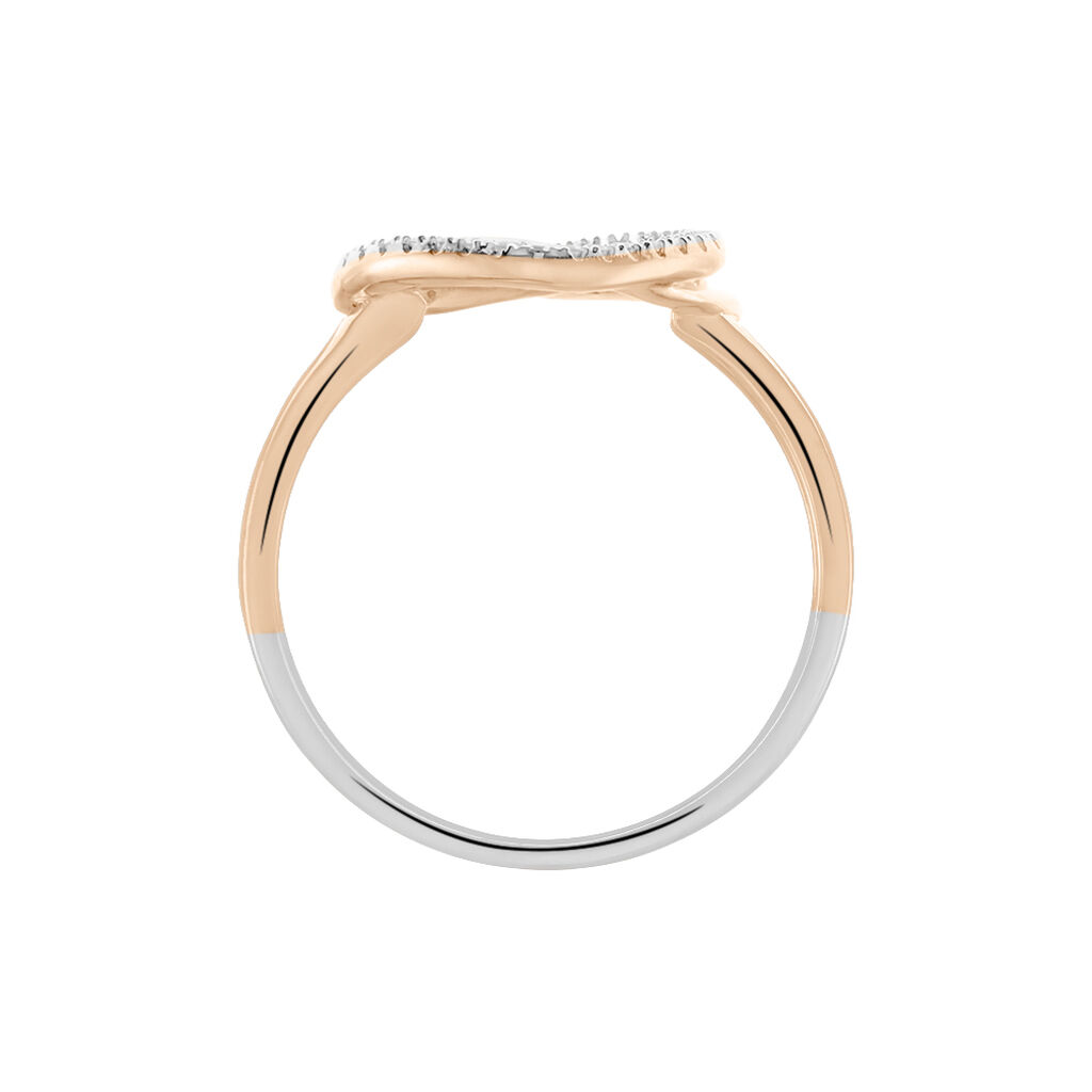 Damen Ring Silber Bicolor Silber/Ros&eacute;gold 925 Zirkonia Wei&szlig; Herz B 12,6 mm