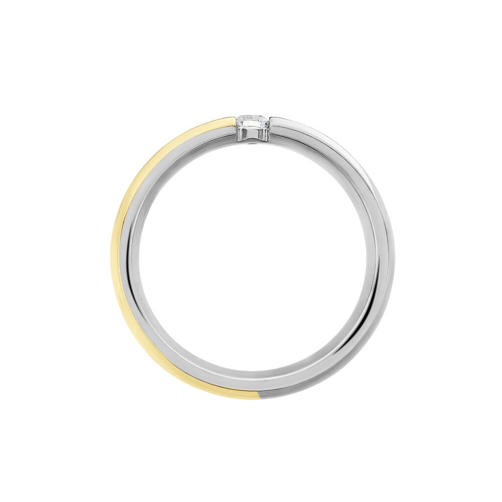 MOLLY Damen Ring Titan Bicolor Gelb/Silber Zirkonia Wei&szlig; 0,1 ct B 5 mm