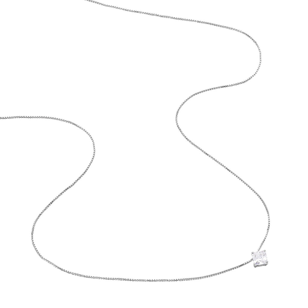 Damen Collier Silber 925 Zirkonia Wei&szlig; Viereck