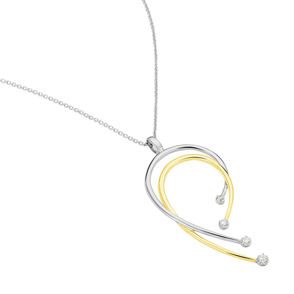 Damen Collier Gold Bicolor 375 (9 Karat) Diamant Wei&szlig; 0,01 ct Halbkreis