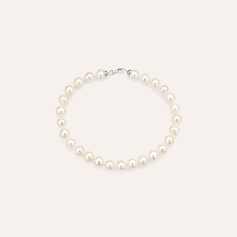 Bracciale Gabrielle Oro Bianco Perla D'Acqua Dolce - Spannringe Damen | OROVIVO