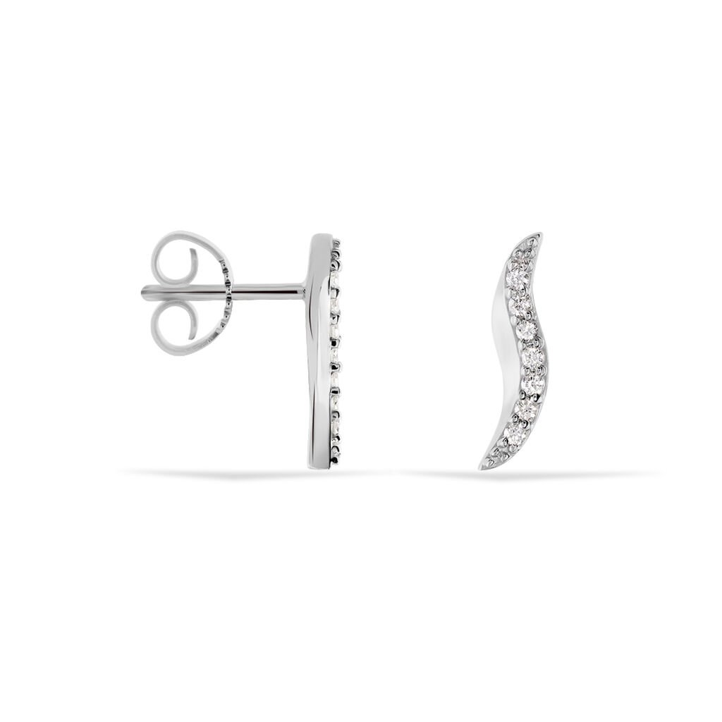 LATA Damen Ohrstecker Wei&szlig;gold 375 (9 Karat) Diamant Wei&szlig; 0,1 ct Welle