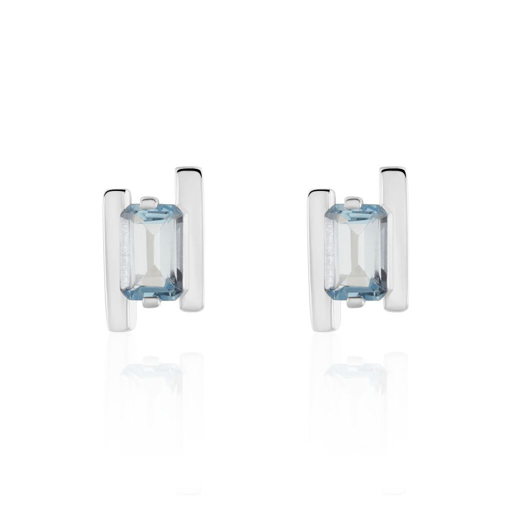 SINEVA Damen Ohrstecker Silber Silber 925 Topas Blau 1,46 ct Achteck, Ohrstecker mit Stein