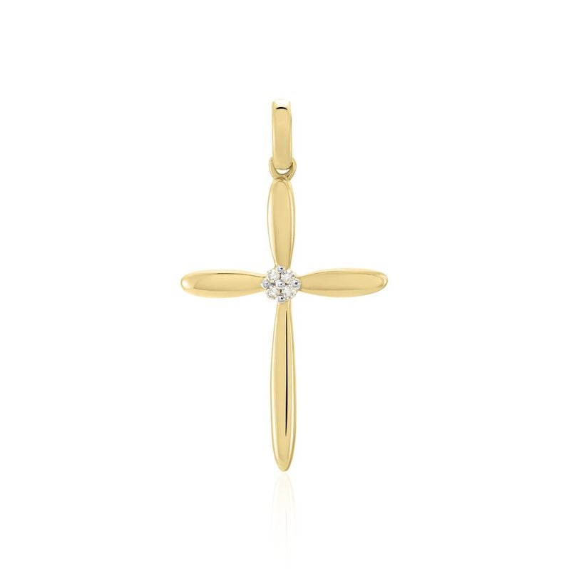 Damen Anh&auml;nger Gold 375 (9 Karat) Diamant Wei&szlig; 0,01 ct Religi&ouml;ses Kreuz - Schmuckanh&auml;nger Damen | OROVIVO
